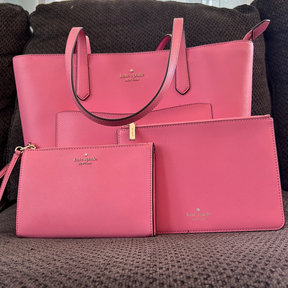 Kate Spade Staci 3 Piece Tote and Wristlet Set Bubblegum Pink